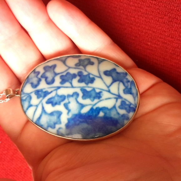 SOLD XL Sterling Cobalt Porcelain Necklace - Picture 3 of 5